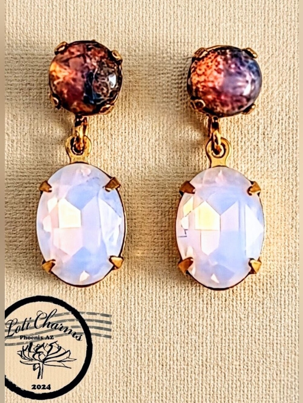 Pink Fire Opal And Swarovski Rosewater In Drop Down Earrings In Gold Plated